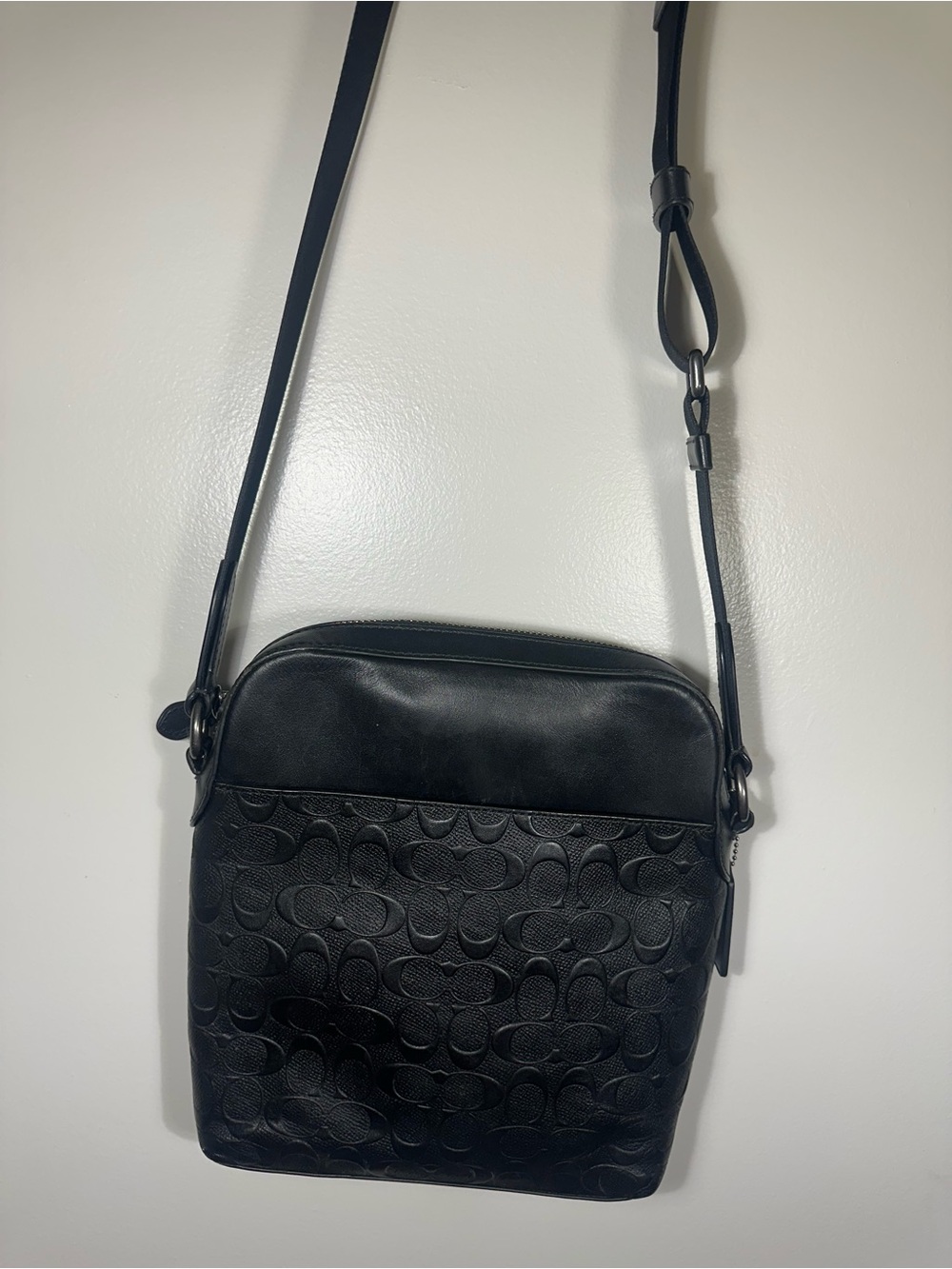 Coach Black Signature Embossed Leather Crossbody